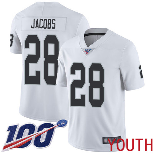 Oakland Raiders Limited White Youth Josh Jacobs Road Jersey NFL Football #28 100th Season Vapor Jersey->nfl t-shirts->Sports Accessory